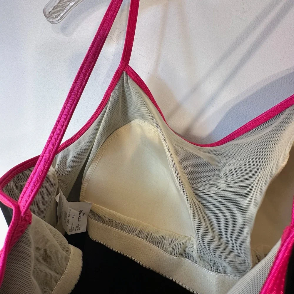 It‎ Figures! Womens Size 16 Tankini Swim Top Black Pink Side Stripe